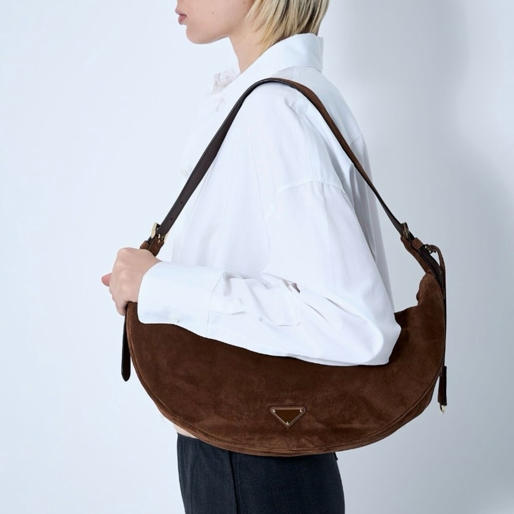 PRADA Demi Lune suede leather hobo shoulder bag - Picture 2 of 6